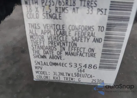 2014 Infiniti Qx60 z USA, uszkodzony, nr VIN 5N1AL0MM4EC535486